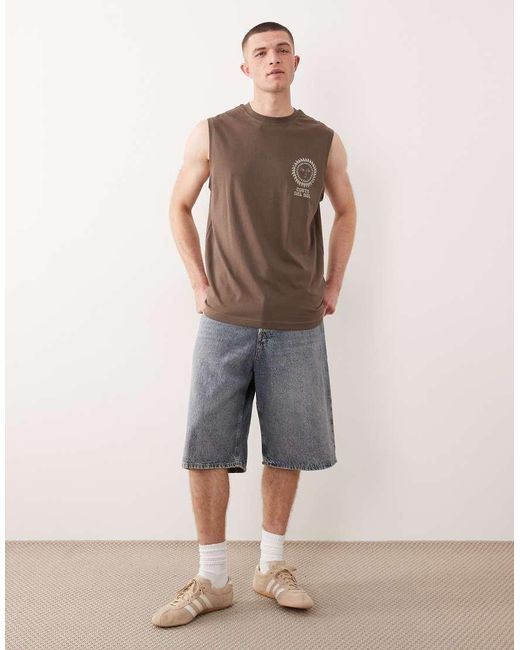 Only & Sons Brown Oversized Vest With Sun Back Print for men