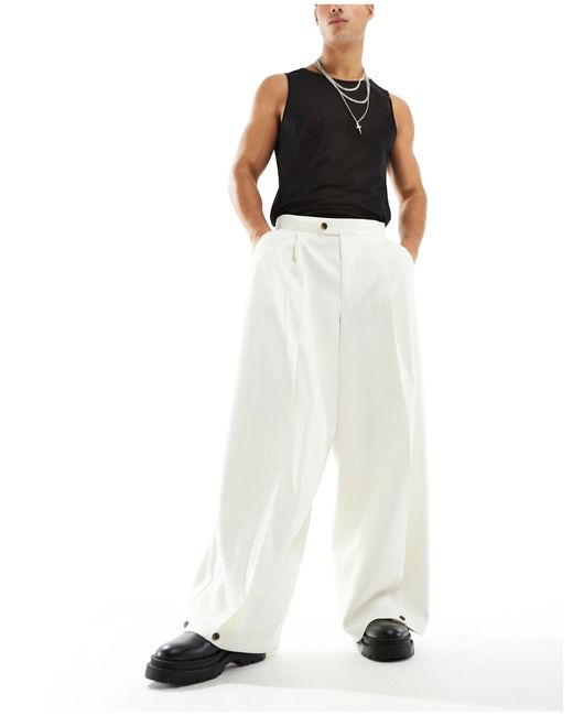 Pantaloni eleganti a fondo super ampio écru testurizzati di ASOS in White da Uomo