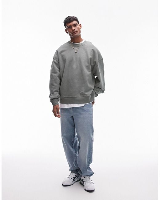 Topman Gray Oversized Fit Crew Sweatshirt for men