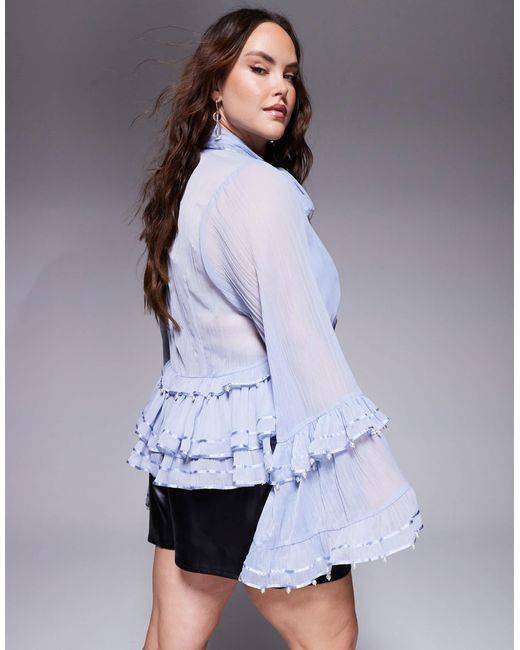 ASOS White Curve Pearl Embellished Chiffon exaggerated Blouse