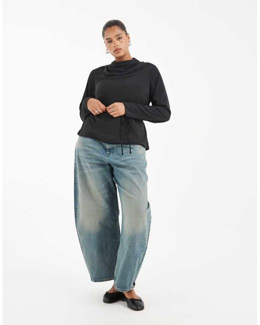 ASOS Black Asos Design Curve Cowl Neck Tie Waist Blouse