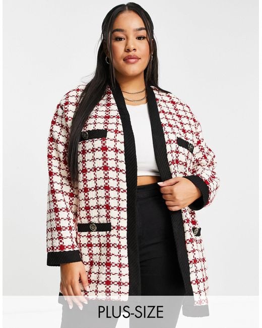 River Island Red Boucle Check Cardigan Co-ord