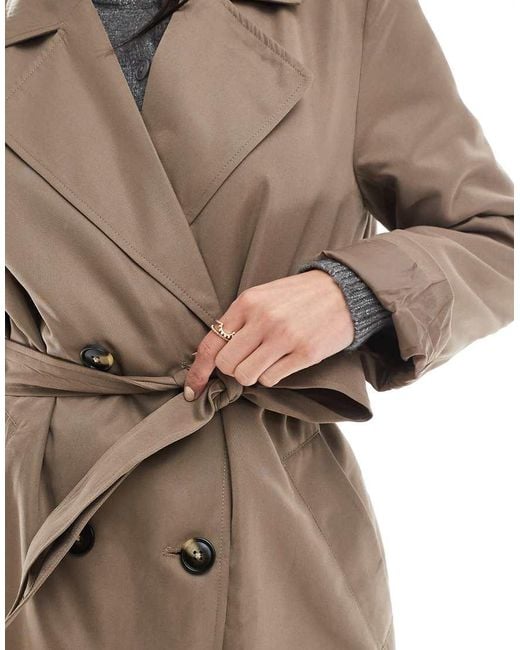 Pieces Brown Belted Trench Coat