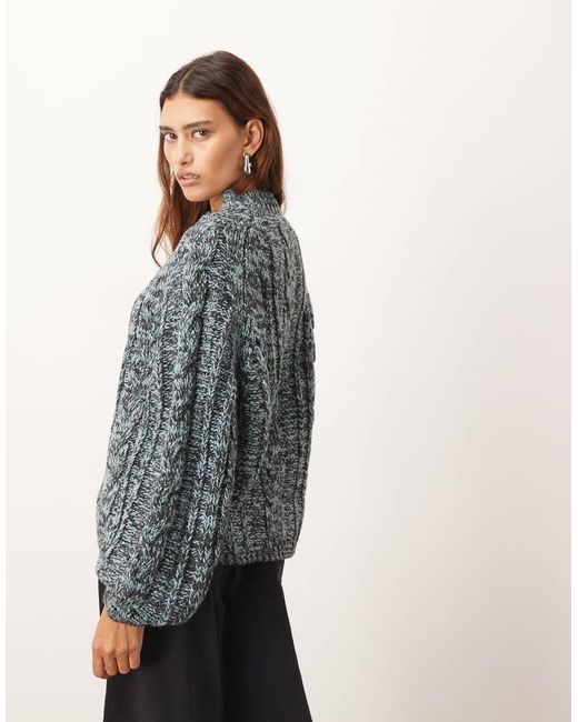 ARRANGE Gray Cable Knit High Neck Jumper With Volume Sleeve