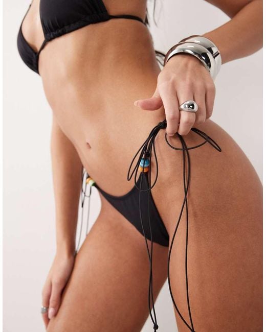 ASOS Brown Chelsea Charm Rio High Leg Tie Side Bikini Bottom With Bead Detail