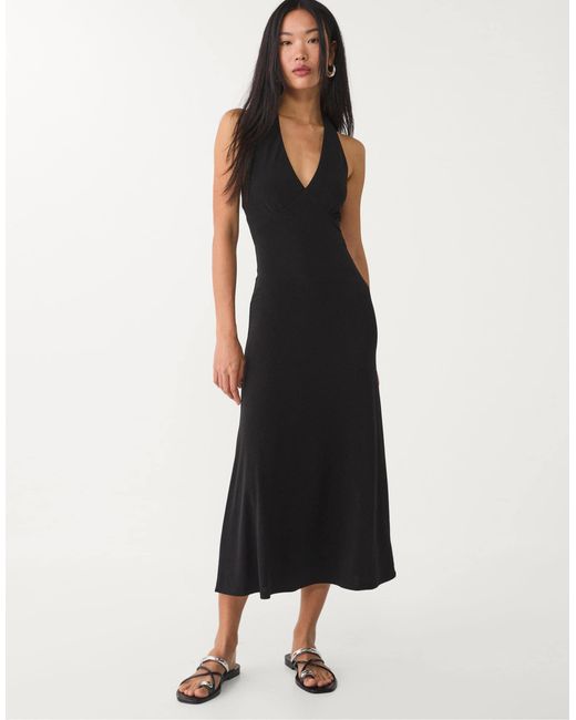 Robe mi-longue avec détail noué au dos Stradivarius en coloris Blue