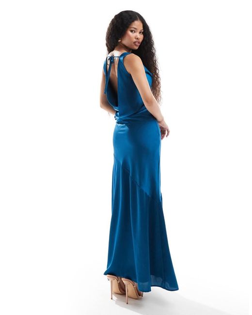 TFNC London Blue Satin Cowl Back Maxi Dress