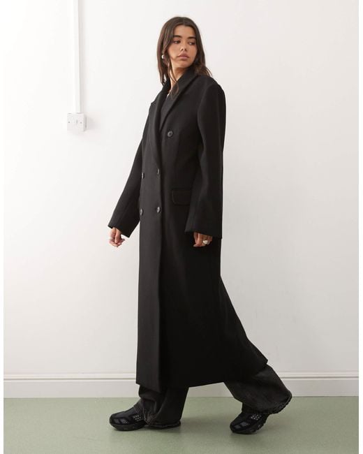 Weekday Black Logan Wool Blend Oversized Double Breasted Coat