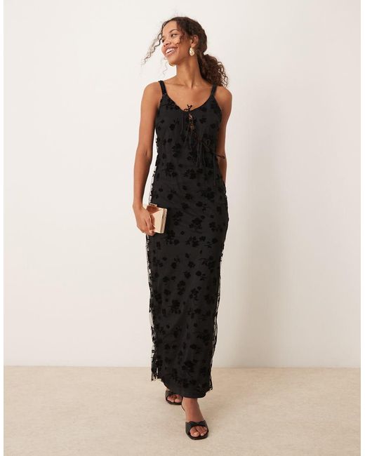 Y.A.S Black Mesh And Burnout Strappy Midi Dress