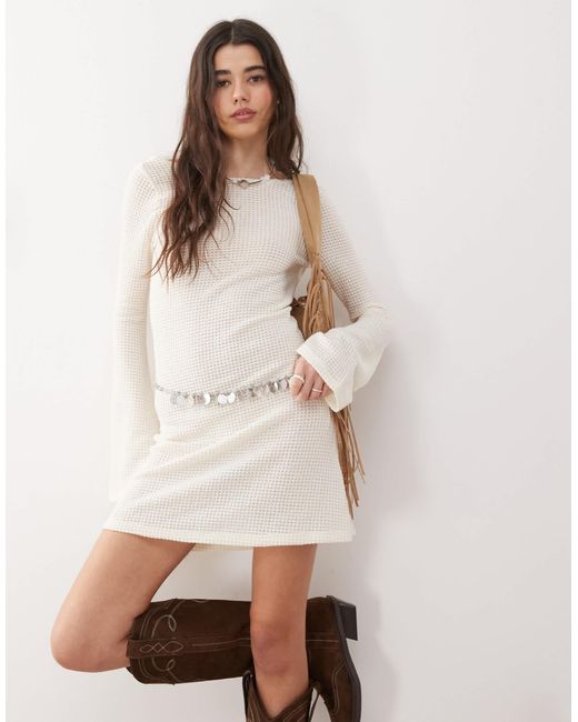 Reclaimed (vintage) Natural Flared Sleeve Crochet Beach Mini Dress