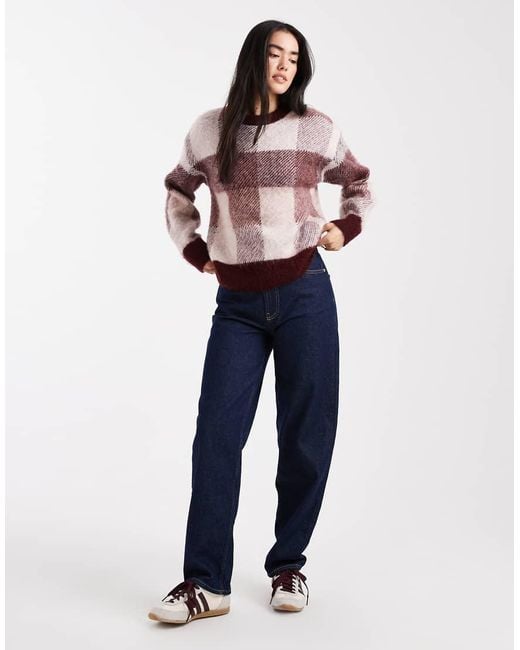 New Look Brushed Check Jumper in Blue | Lyst UK