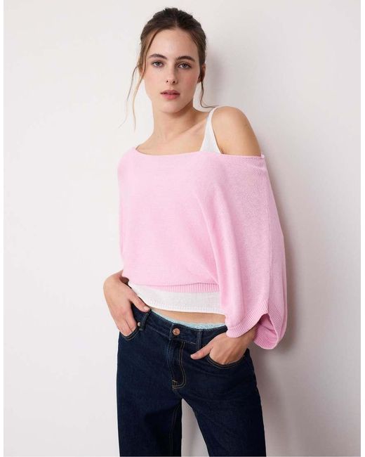 Stradivarius Pink Boat Neck Knit Jumper With Overlay