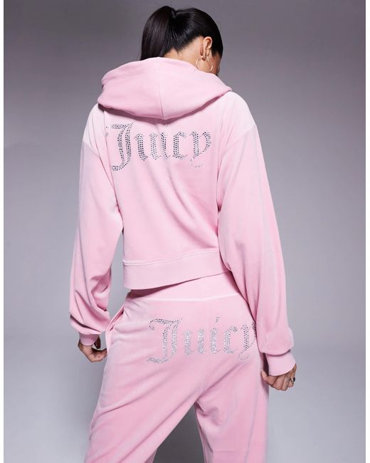 Juicy Couture Pink Relaxed Fit Velour Zip Through Hoodie