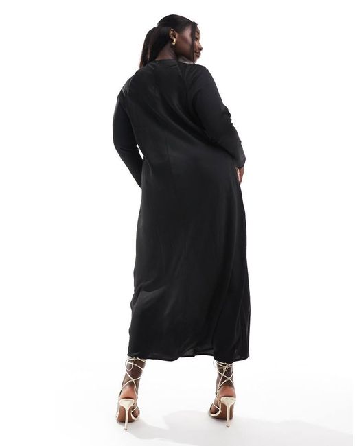 ASOS Black Asos Design Curve Satin Biased Maxi Dress With Button Detail
