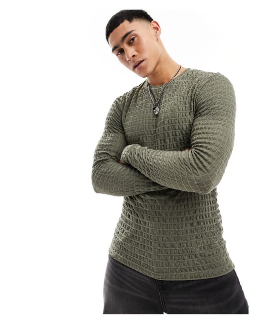 ASOS Green Muscle Fit Long Sleeve T-shirt for men