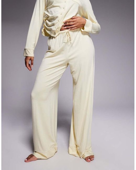 Oh Polly Yellow Wide Leg Pyjama Trouser Co-Ord