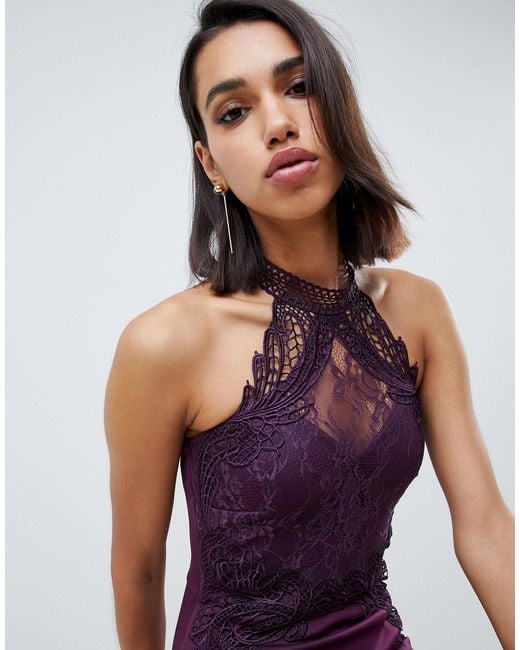 Lipsy High Neck Lace Bodycon Dress in Purple Lyst