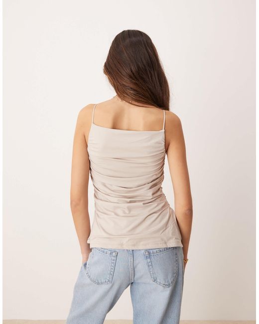 Abercrombie & Fitch White Ruched High Square Neck Top