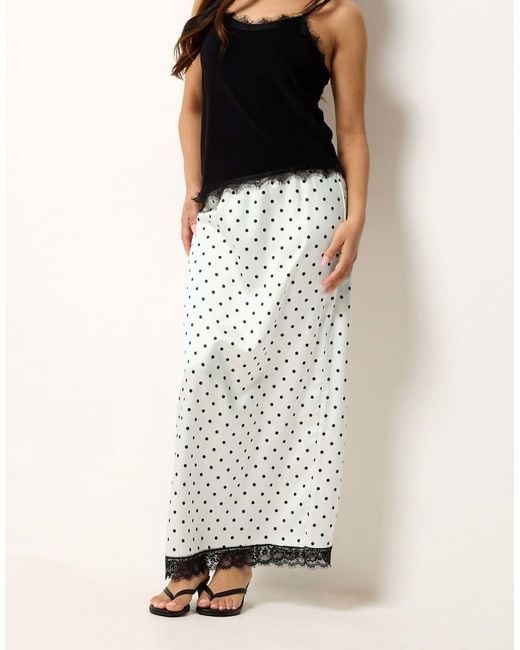 PixieGirl White Petite Polka Dot Satin Maxi Skirt