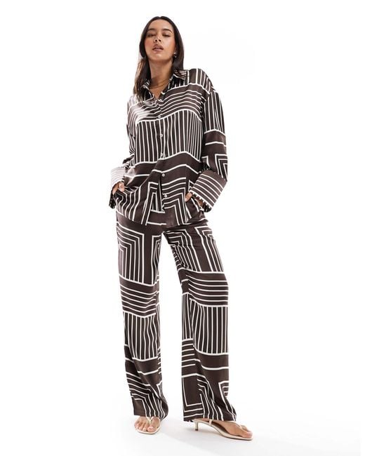 4th & Reckless Brown Satin Wide Cuff Button Front Shirt Co-ord