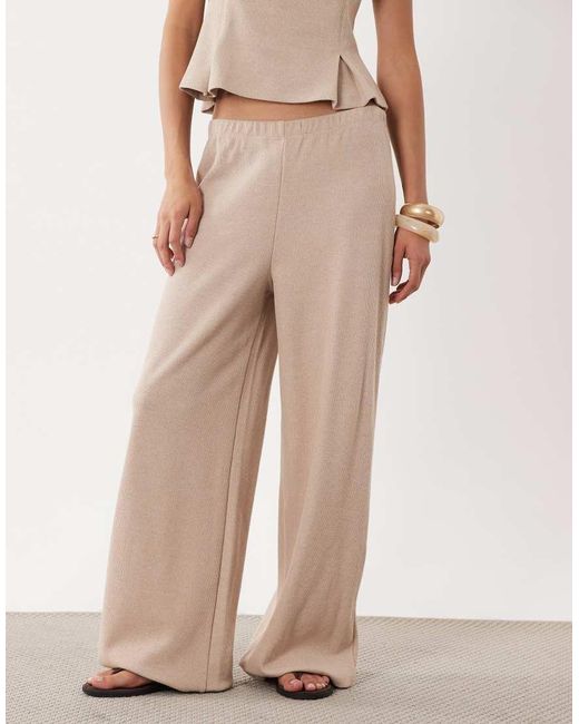 Miss Selfridge Natural Soft Rib Wide Leg Trouser Co-Ord
