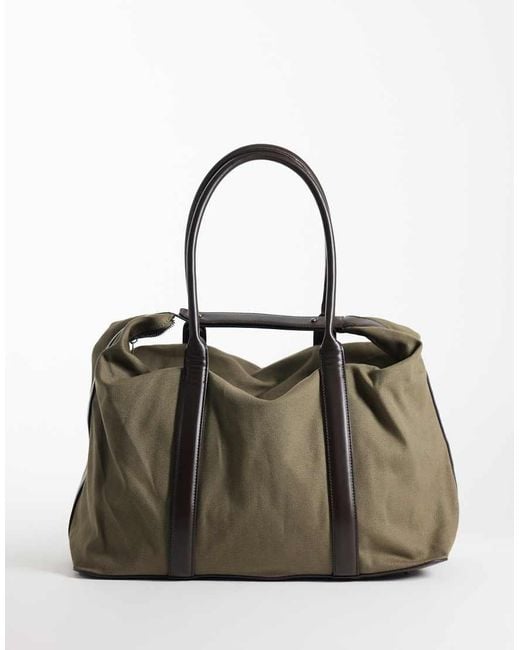 ASOS Brown Canvas Fabric Holdall Bag With Constrast Straps for men