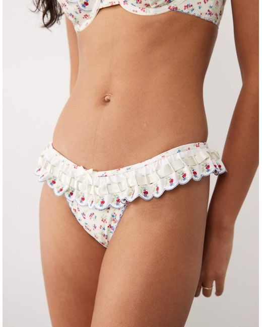 For Love & Lemons Brown Cherry Mae Frill Detail Bikini Bottom Co-Ord