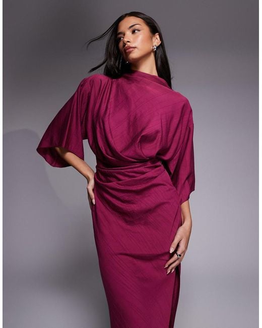 ASOS Purple Textured Drape Skirt Maxi Dress With Split Detail