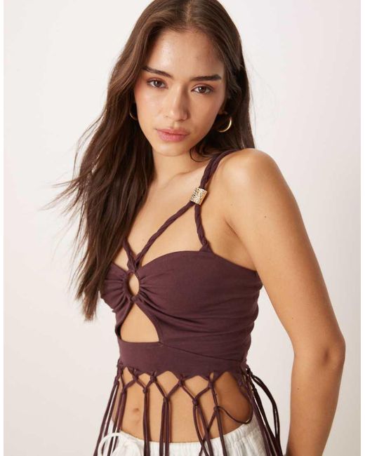 ASOS Camitop Met Gedraaide Band, Gerimpelde Voorkant En Franjes in het Purple