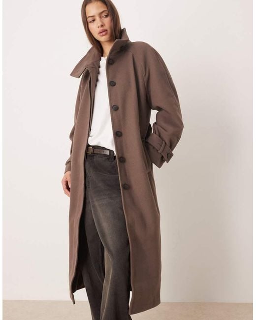 ASOS Brown Funnel Neck Longline Formal Trench Coat