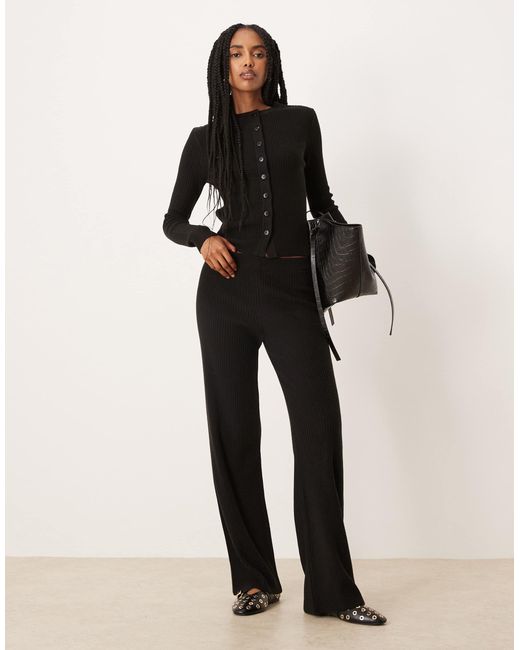 ASOS Black Co-Ord Knitted Wide Leg Rib Trousers