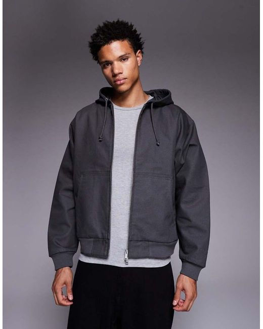 Faded Store Gray Washed Core Canvas Hooded Jacket for men