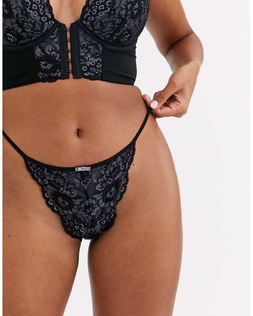 Pour Moi Black Opulence Lace Thong
