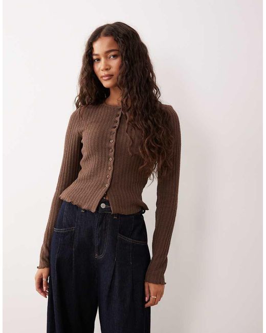 ASOS Brown Textured Button Through Long Sleeve Top