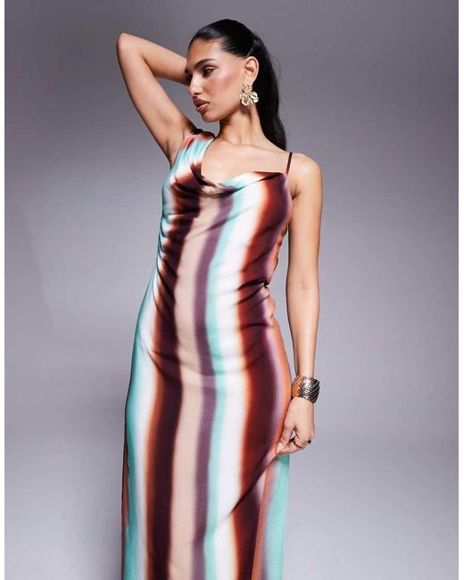 Vestito Midi Con Scollo Asimmetrico Ad Anello E Stampa A Righe di ASOS in Multicolor