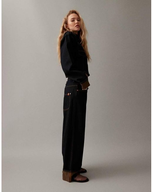 Collusion Black Mid Rise Jean With Contrast Turn Up Hem