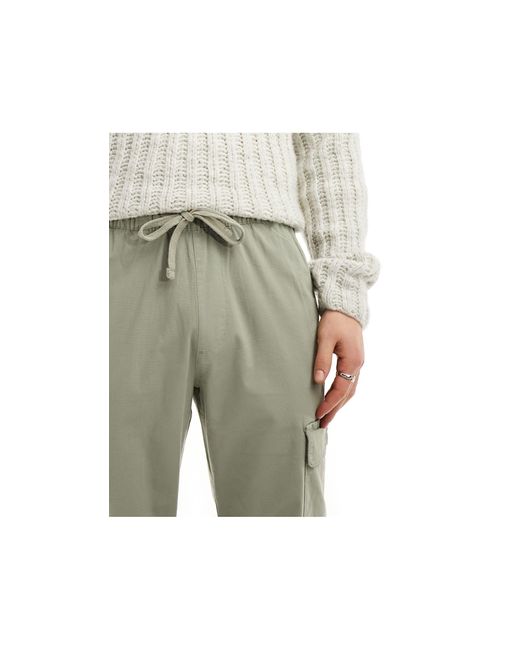 Bershka Green Ripstop Wide Leg Cargo Pants for men