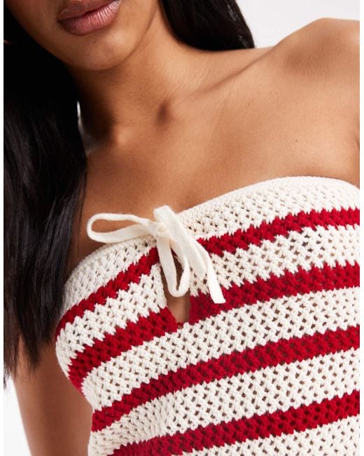 Miss Selfridge Red – trägerloses oberteil aus häkelstrick