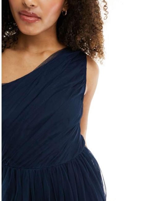 ANAYA Blue Bridesmaid Tulle One Shoulder Maxi Dress
