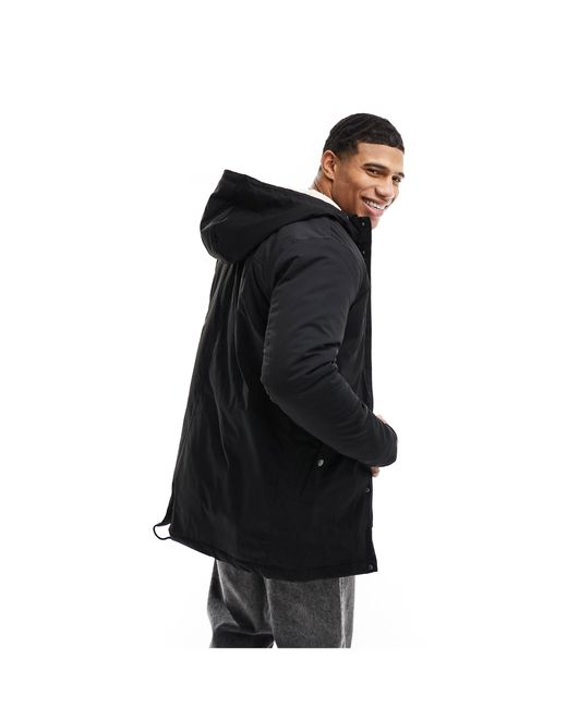 Only & Sons Black Parka With Borg Lined Hood for men
