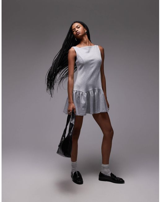 ASOS Gray Sleeveless Pleated Skirt Mini Dress