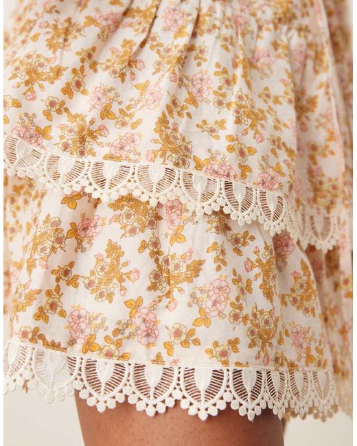 ASOS Natural Tiered Mini Skirt With Embroidered Hem Co-ord
