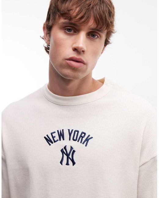 KTZ Natural Ny Yankees Logo Waffle Boxy Oversized T-Shirt for men