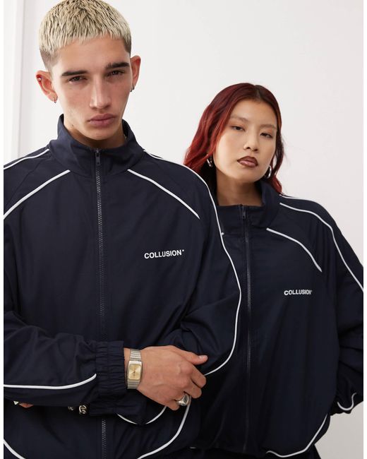 Collusion Unisex Nylon Jacket With Contrast Seam And Print in Blue | Lyst