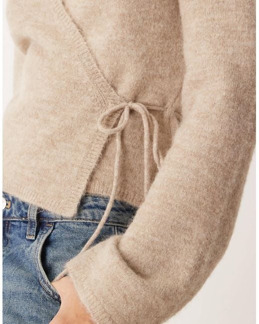 Gina Tricot Natural Long Sleeve Knitted Wool Alpaca Wrap Cardigan