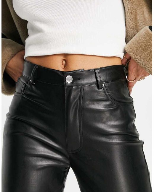 Stradivarius Black Faux Leather Dad Trouser