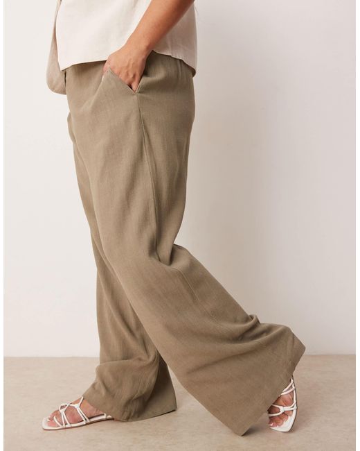 Curve - pantalon droit décontracté en lin mélangé - kaki ASOS en coloris Natural