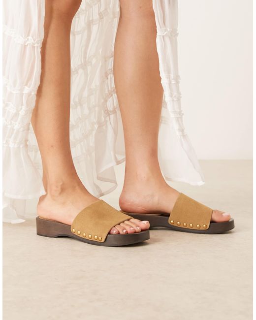 Mules plates en daim Mango en coloris Natural