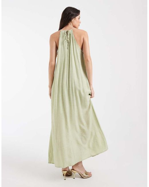 Object White Textured Halter Neck Maxi Dress With Embroidery