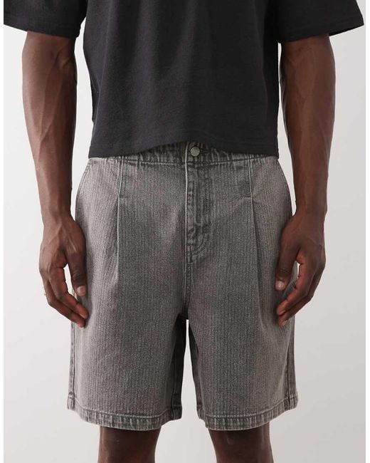ASOS Gray Mid Length Denim Stripe Jorts for men